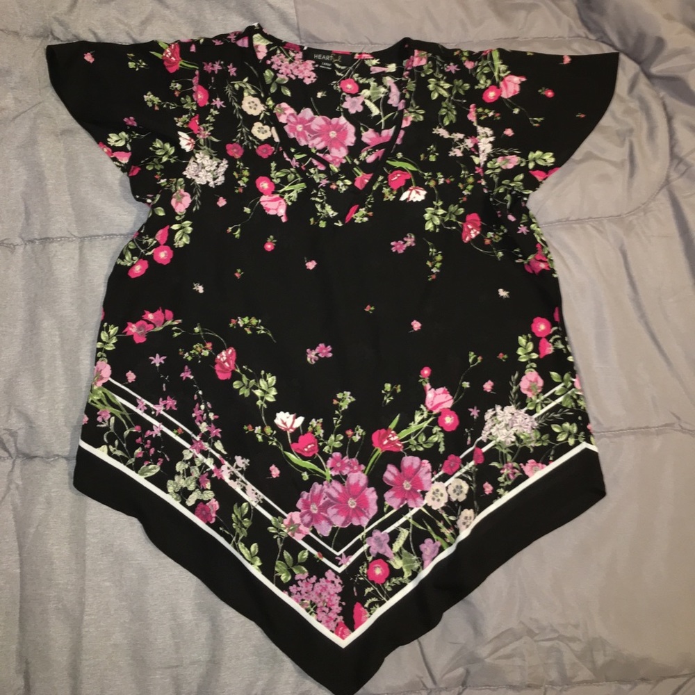 NWOT Black & Floral Criss-Cross Blouse